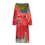 Blooming Amaryllis Print Hooded Bathrobe