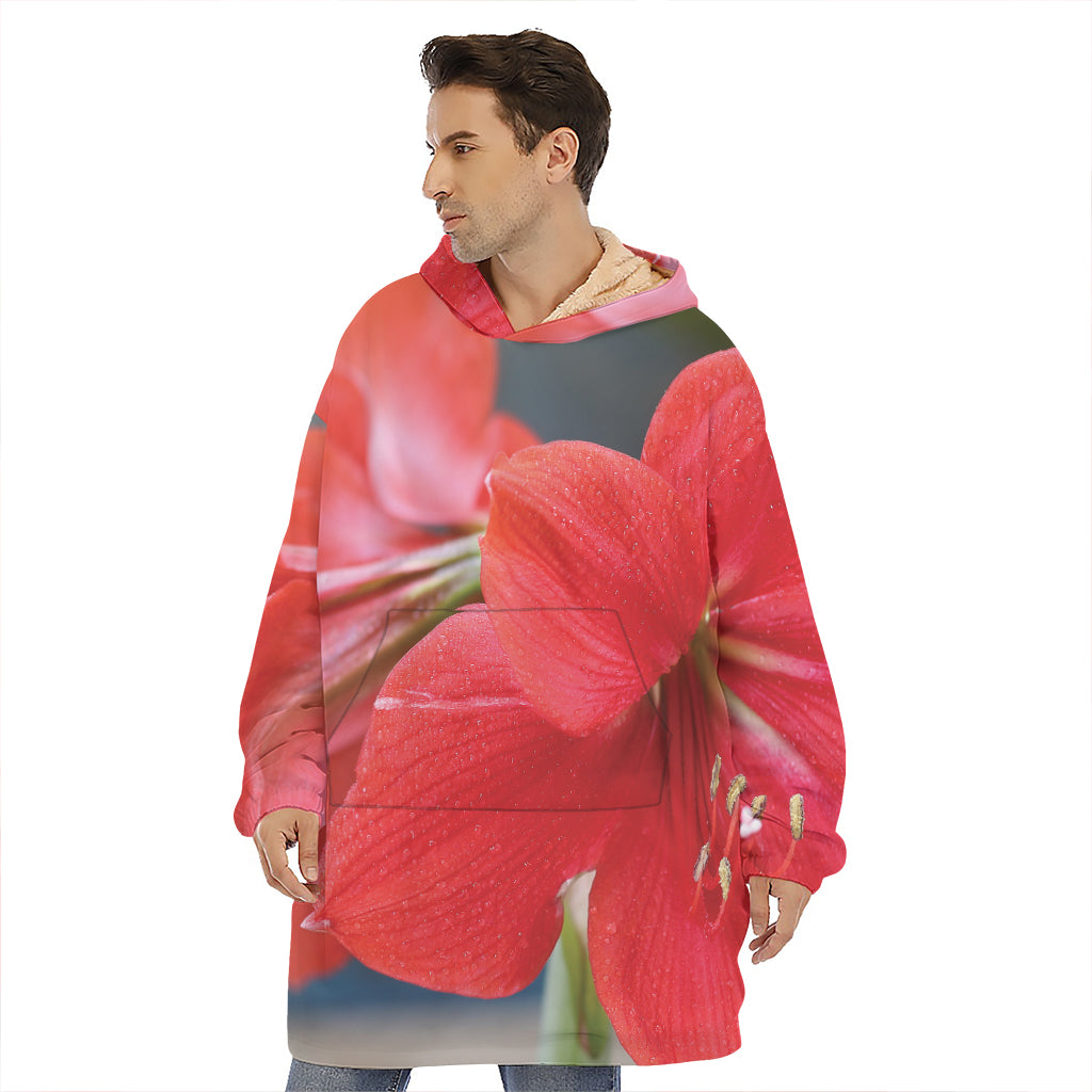 Blooming Amaryllis Print Hoodie Blanket