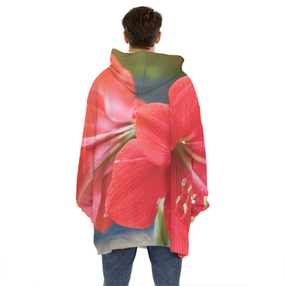 Blooming Amaryllis Print Hoodie Blanket