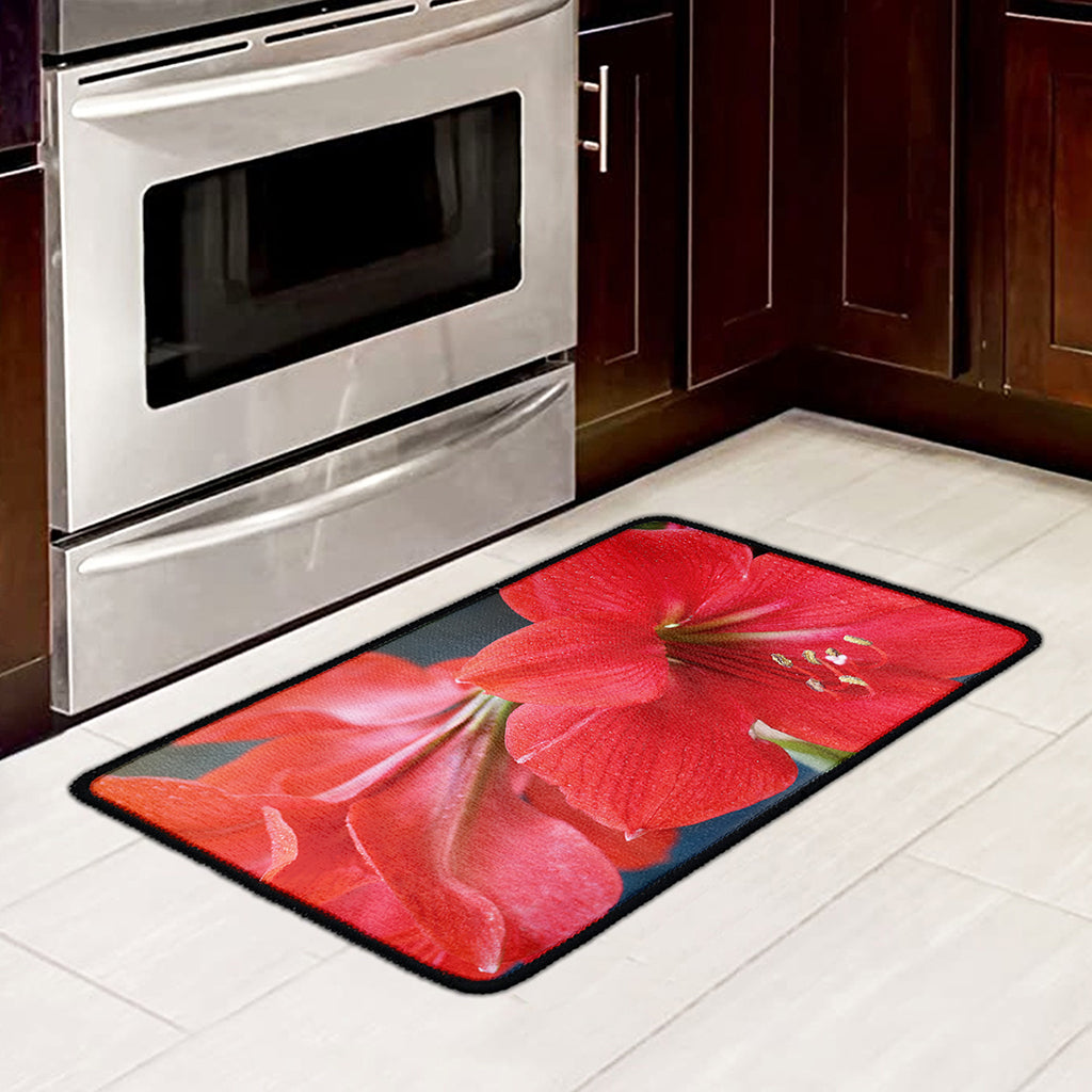 Blooming Amaryllis Print Kitchen Mat