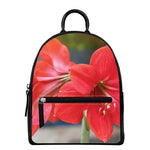 Blooming Amaryllis Print Leather Backpack