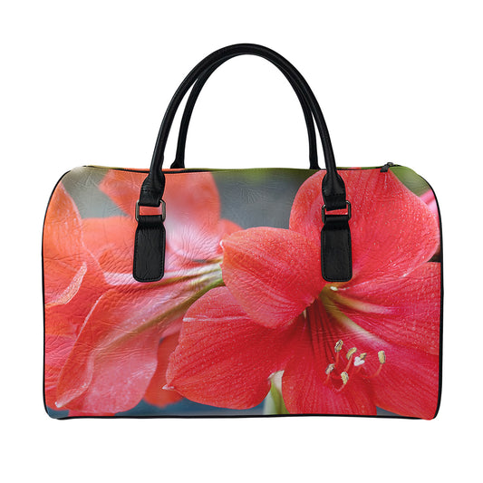 Blooming Amaryllis Print Leather Duffle Bag