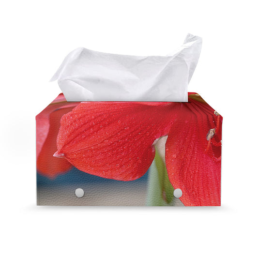 Blooming Amaryllis Print Leather Tissue Box Cover