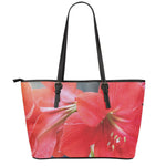 Blooming Amaryllis Print Leather Tote Bag