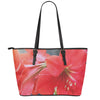 Blooming Amaryllis Print Leather Tote Bag