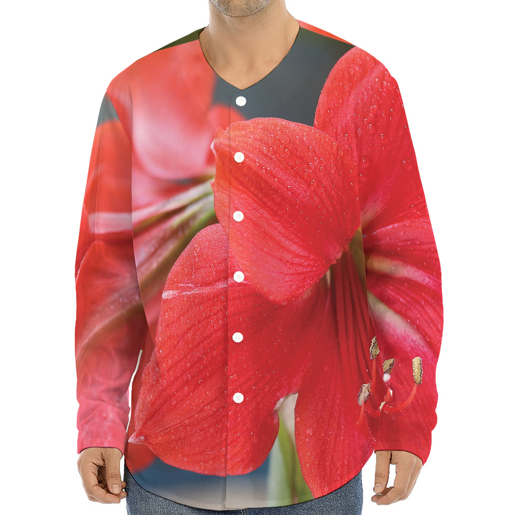 Blooming Amaryllis Print Long Sleeve Baseball Jersey