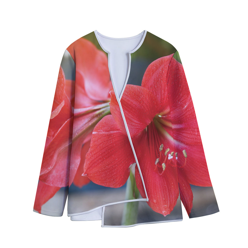 Blooming Amaryllis Print Long Sleeve Short Coat