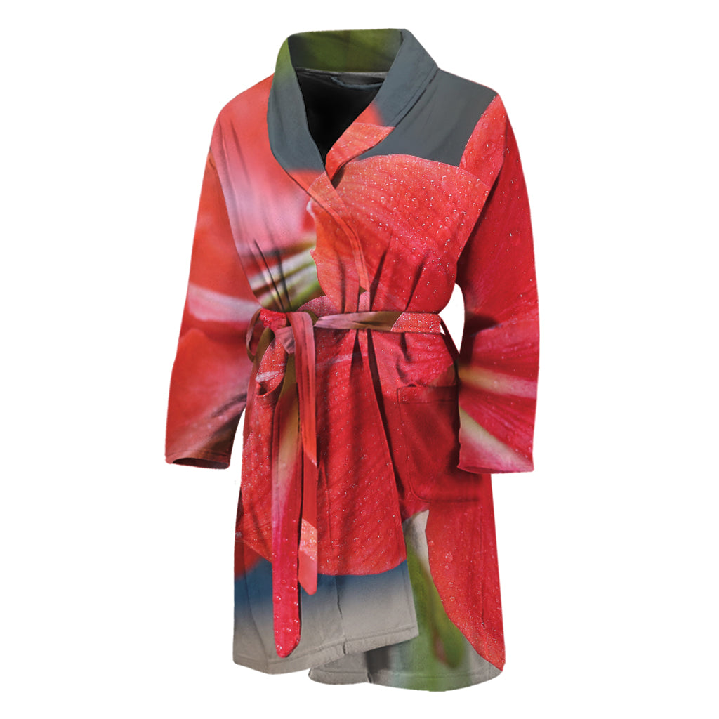 Blooming Amaryllis Print Men's Bathrobe