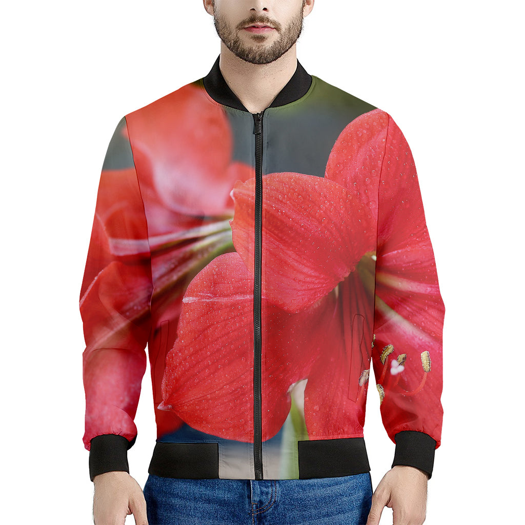 Blooming Amaryllis Print Men's Bomber Jacket