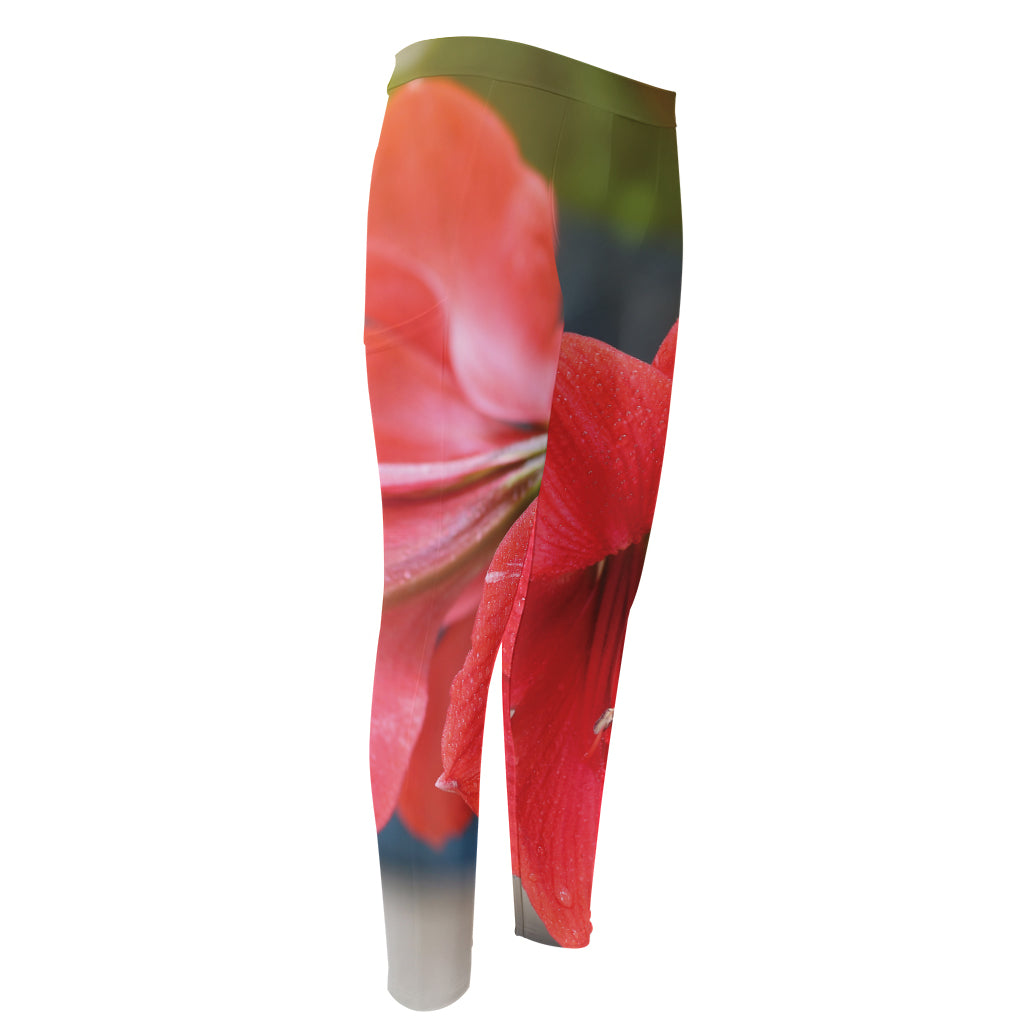 Blooming Amaryllis Print Men's Compression Pants