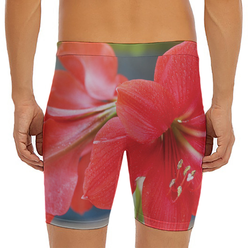 Blooming Amaryllis Print Men's Long Boxer Briefs