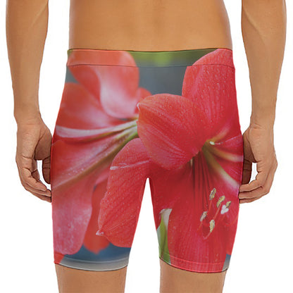 Blooming Amaryllis Print Men's Long Boxer Briefs