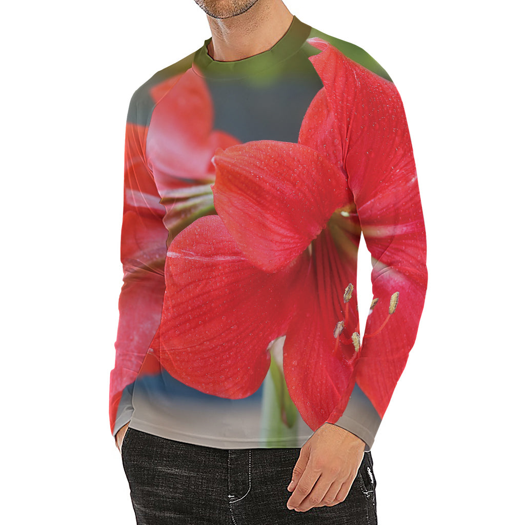 Blooming Amaryllis Print Men's Long Sleeve Rash Guard