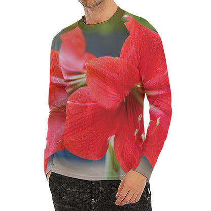 Blooming Amaryllis Print Men's Long Sleeve Rash Guard