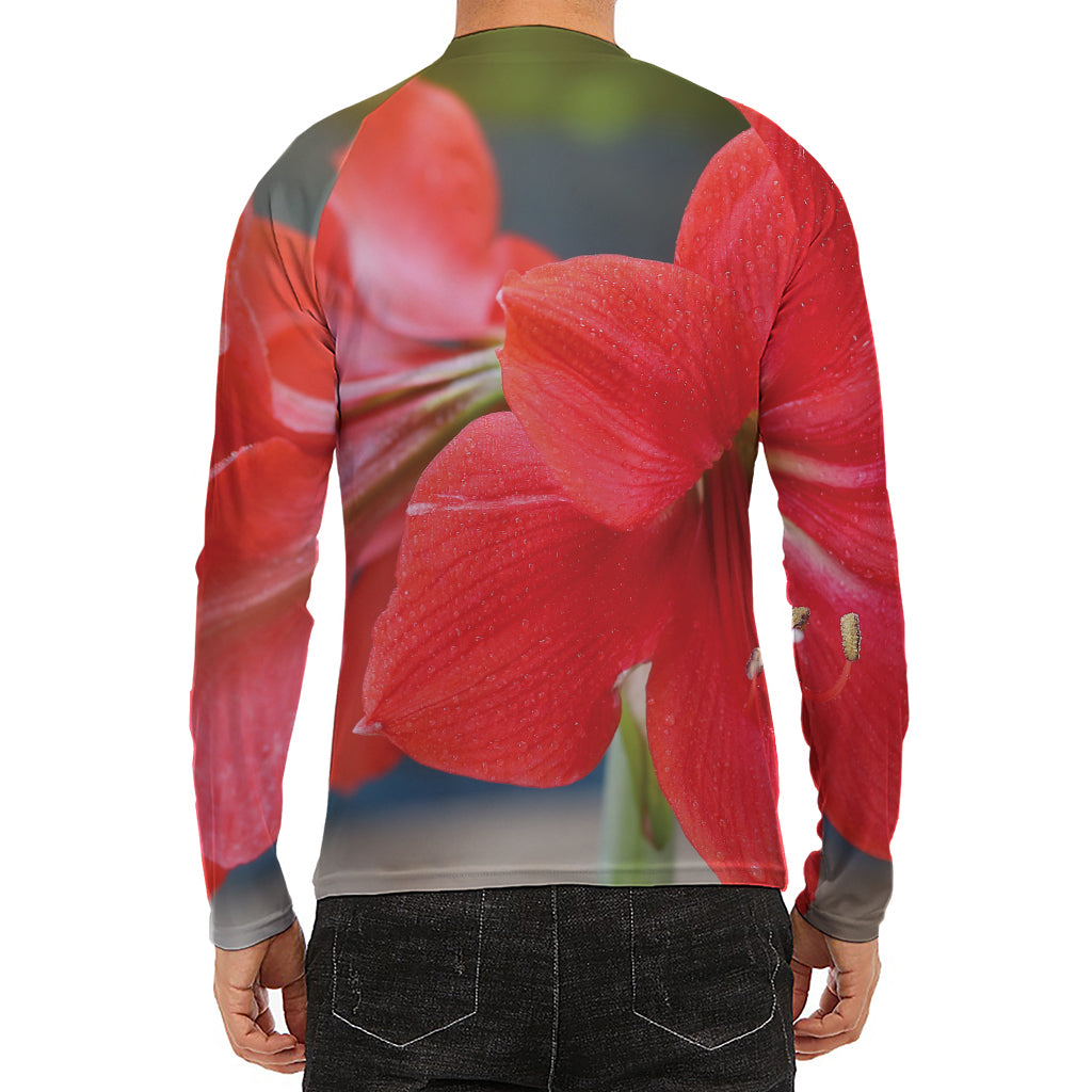 Blooming Amaryllis Print Men's Long Sleeve Rash Guard