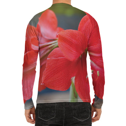 Blooming Amaryllis Print Men's Long Sleeve Rash Guard