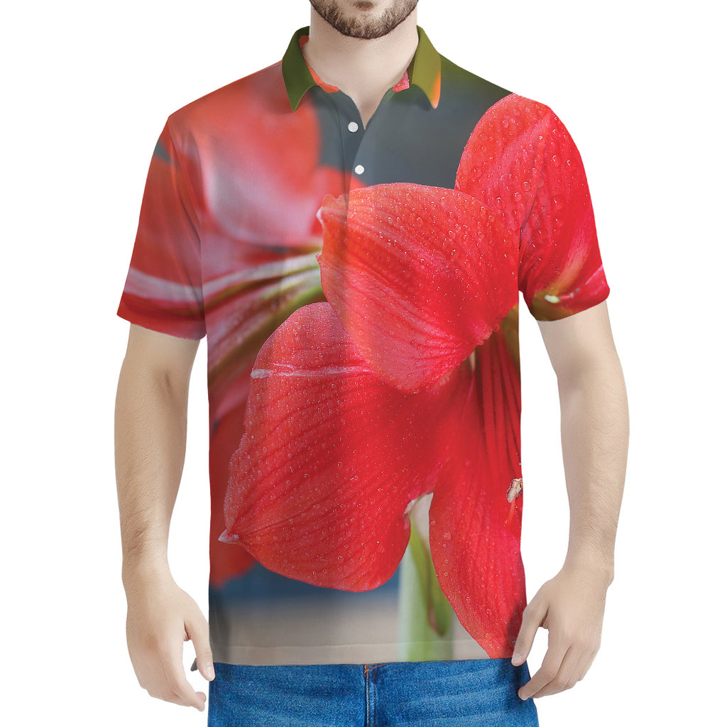 Blooming Amaryllis Print Men's Polo Shirt