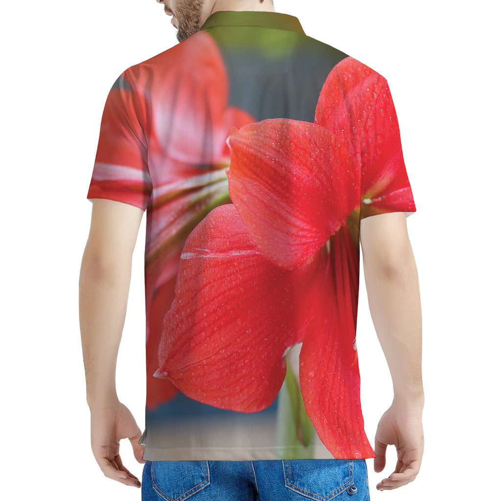 Blooming Amaryllis Print Men's Polo Shirt