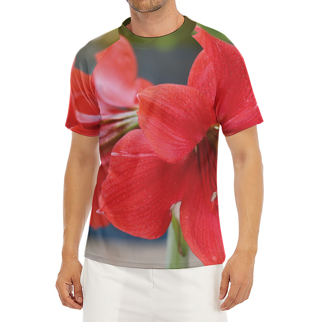 Blooming Amaryllis Print Men's Short Sleeve Rash Guard