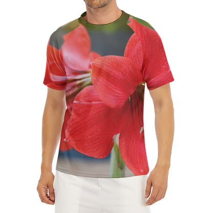 Blooming Amaryllis Print Men's Short Sleeve Rash Guard