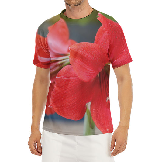 Blooming Amaryllis Print Men's Short Sleeve Rash Guard