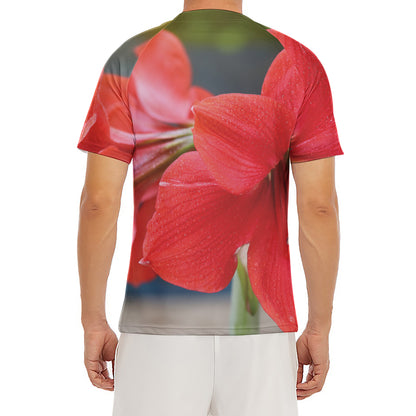 Blooming Amaryllis Print Men's Short Sleeve Rash Guard