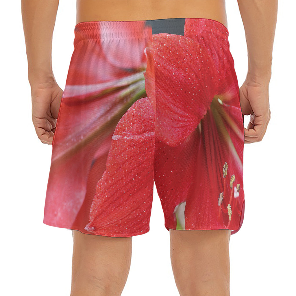 Blooming Amaryllis Print Men's Split Running Shorts