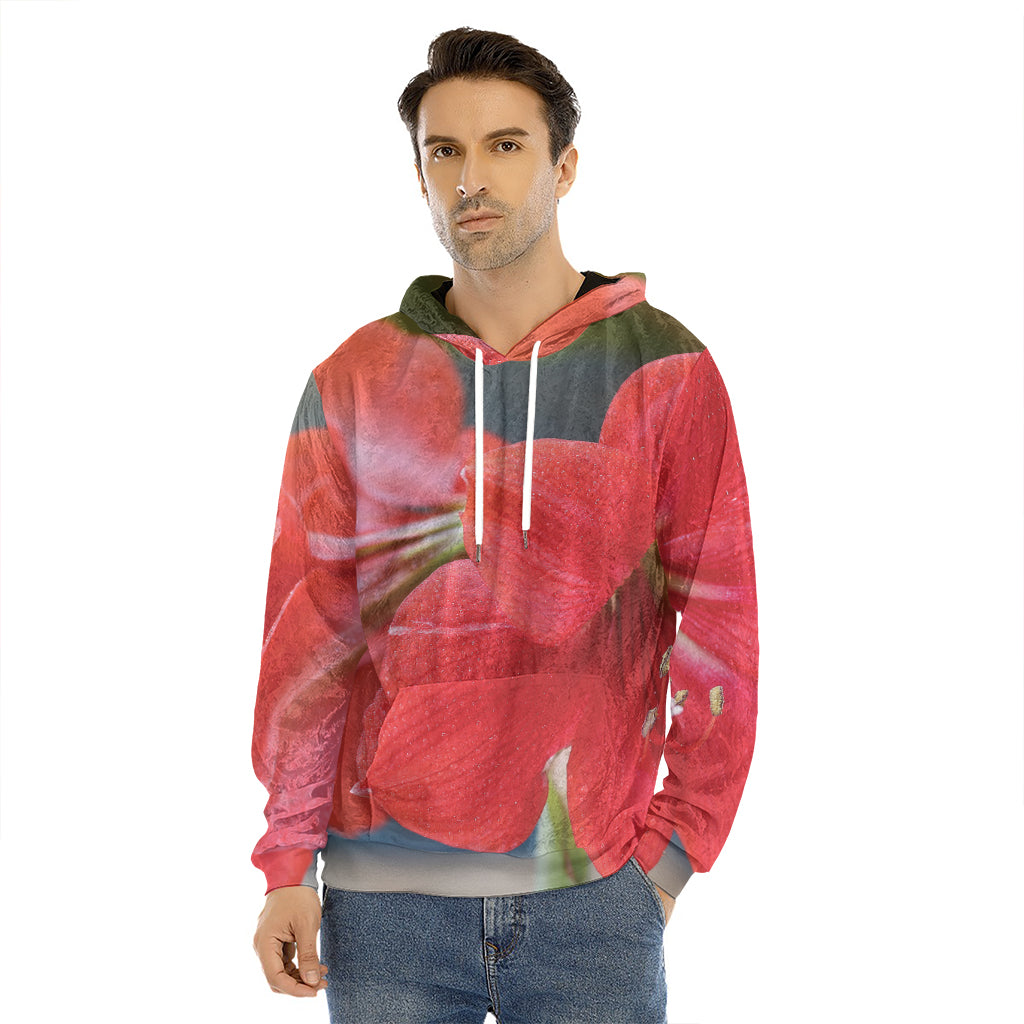 Blooming Amaryllis Print Men's Velvet Pullover Hoodie