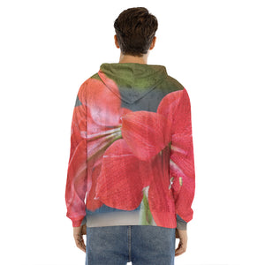 Blooming Amaryllis Print Men's Velvet Pullover Hoodie