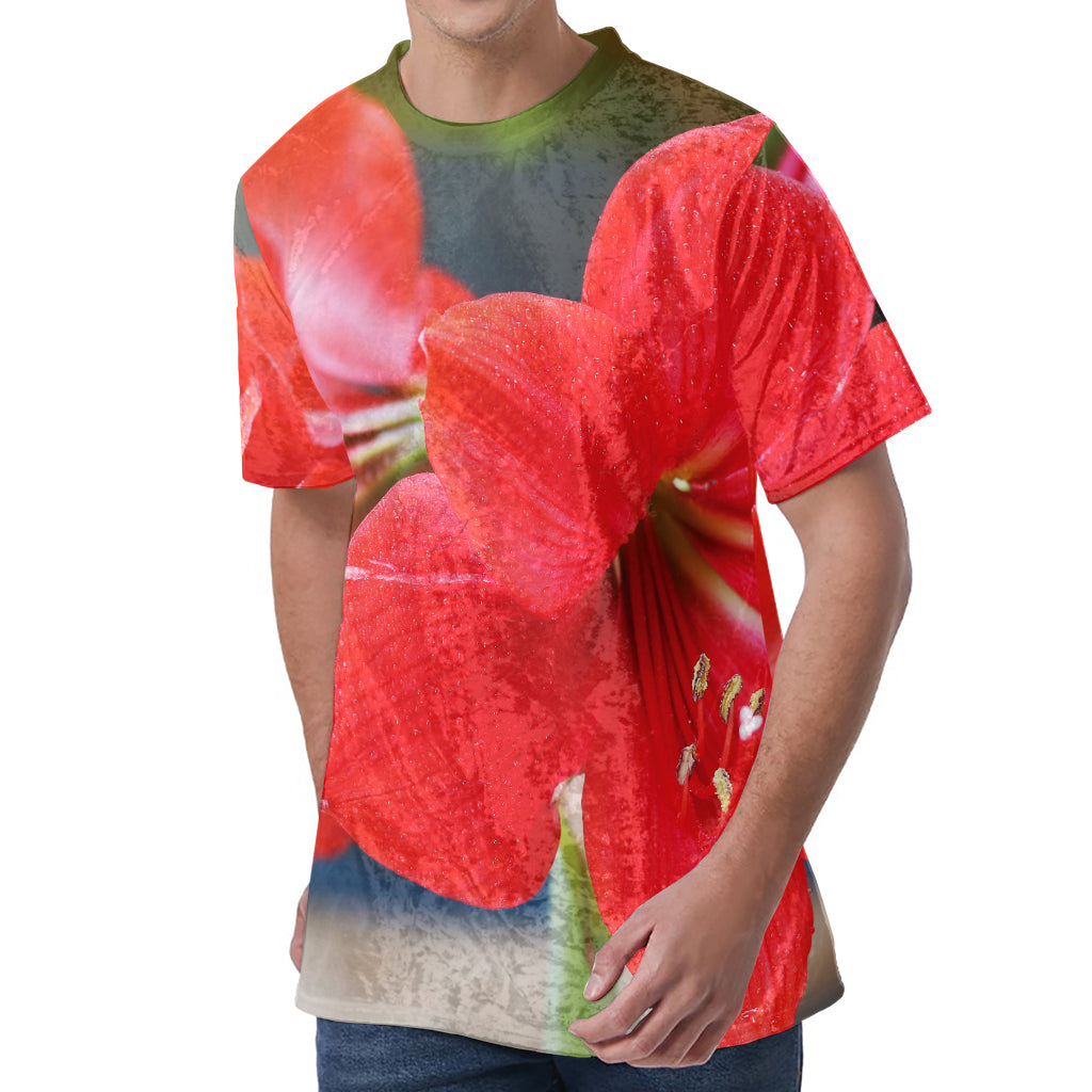 Blooming Amaryllis Print Men's Velvet T-Shirt