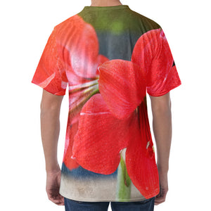 Blooming Amaryllis Print Men's Velvet T-Shirt