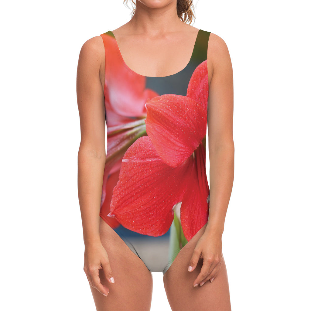 Blooming Amaryllis Print One Piece Swimsuit