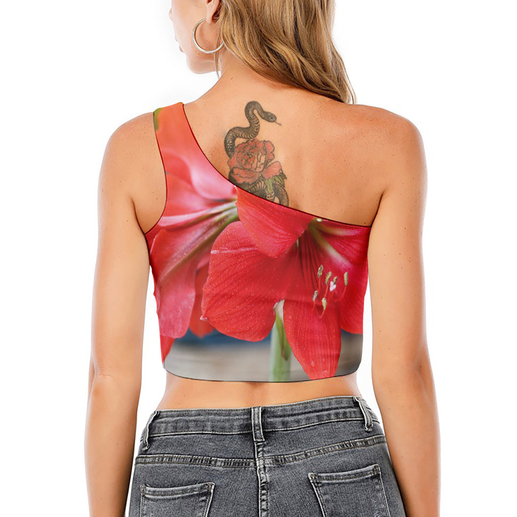 Blooming Amaryllis Print One Shoulder Crop Top