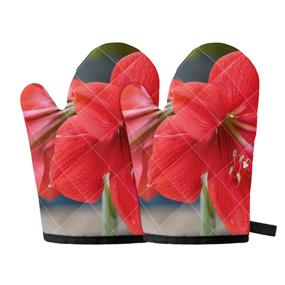 Blooming Amaryllis Print Oven Mitts