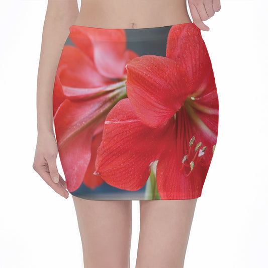 Blooming Amaryllis Print Pencil Mini Skirt
