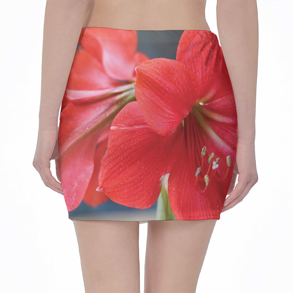 Blooming Amaryllis Print Pencil Mini Skirt
