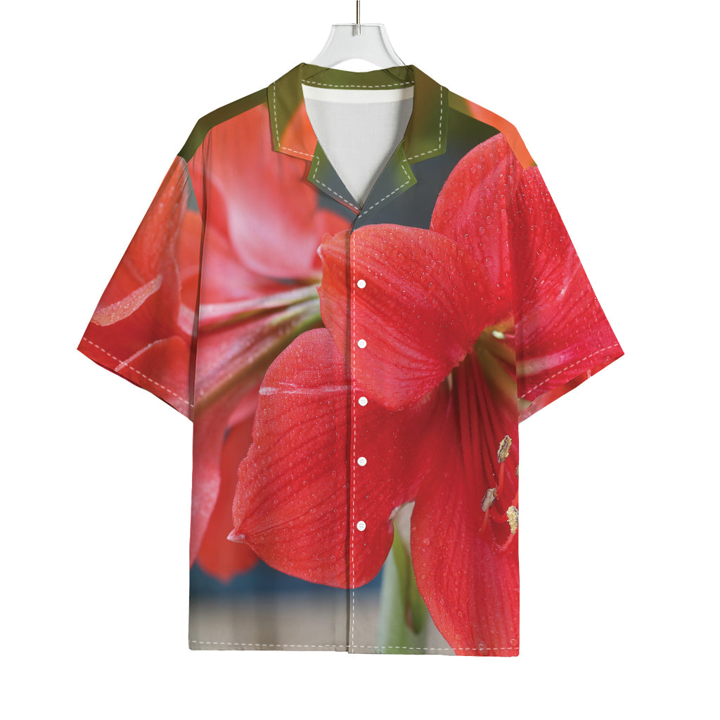 Blooming Amaryllis Print Rayon Hawaiian Shirt