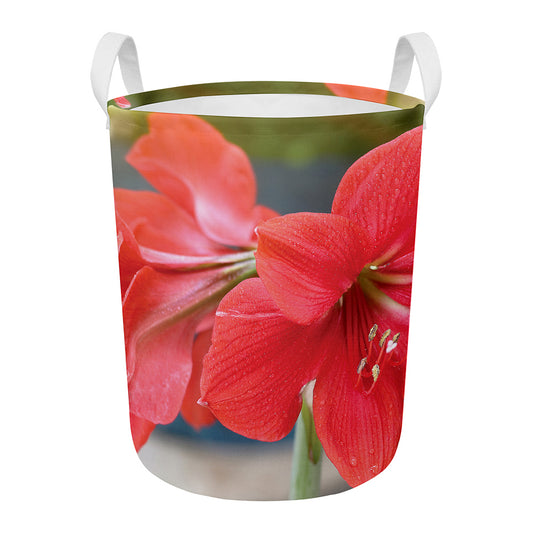 Blooming Amaryllis Print Round Laundry Basket