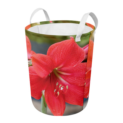 Blooming Amaryllis Print Round Laundry Basket