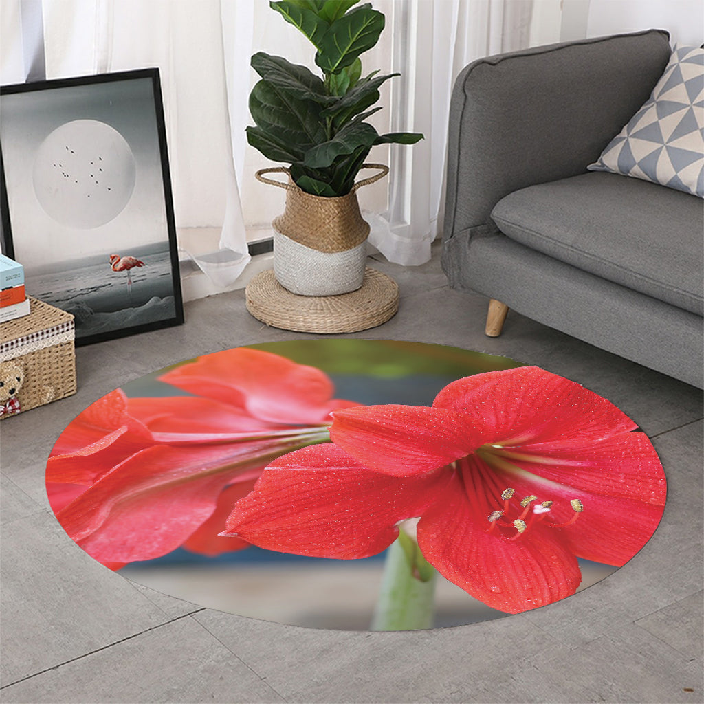 Blooming Amaryllis Print Round Rug