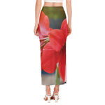 Blooming Amaryllis Print Side Slit Maxi Skirt