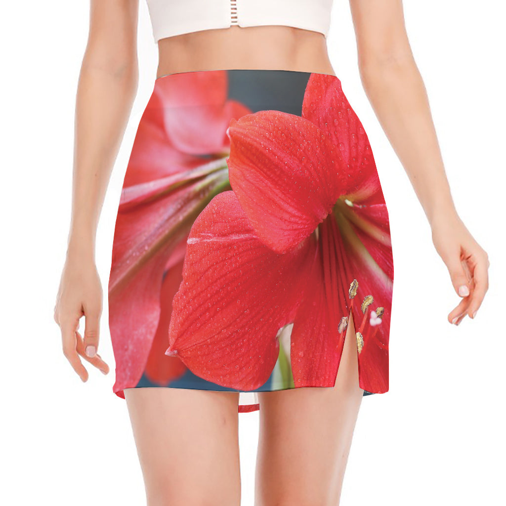 Blooming Amaryllis Print Side Slit Mini Skirt