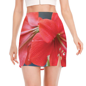 Blooming Amaryllis Print Side Slit Mini Skirt