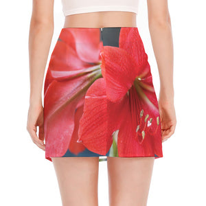 Blooming Amaryllis Print Side Slit Mini Skirt