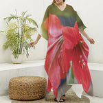 Blooming Amaryllis Print Silk V-Neck Kaftan Dress