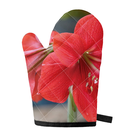 Blooming Amaryllis Print Single Oven Mitt