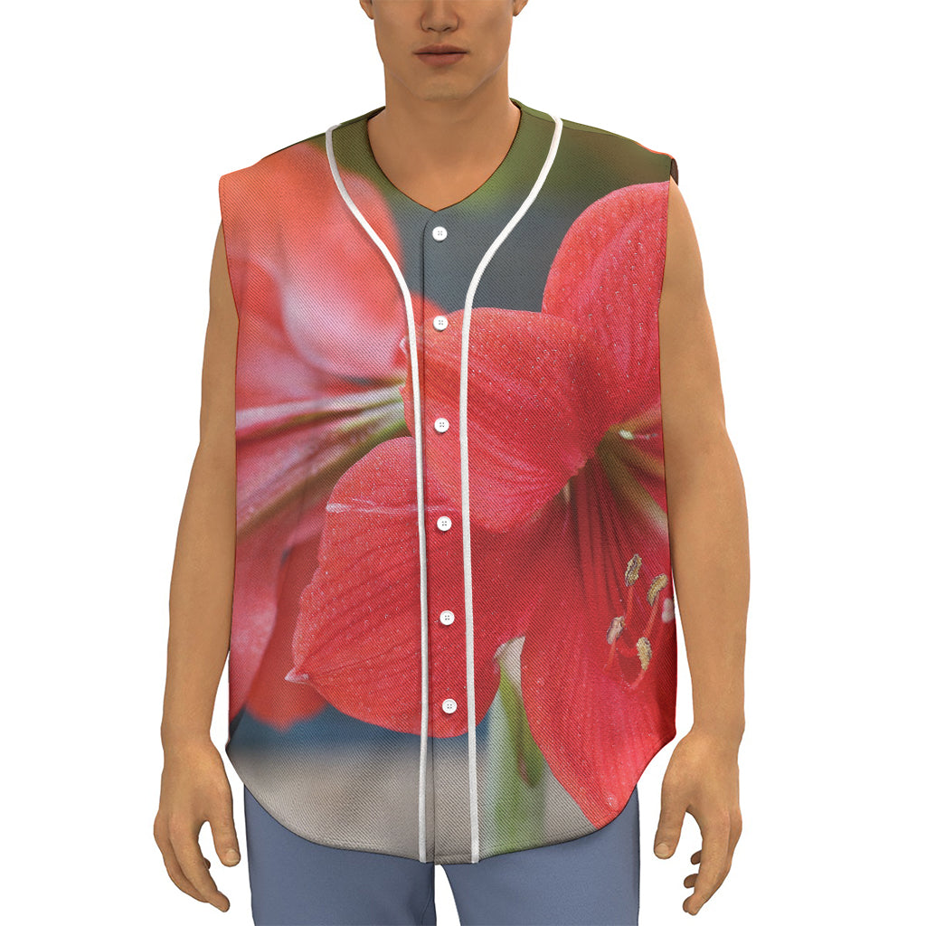 Blooming Amaryllis Print Sleeveless Baseball Jersey