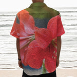 Blooming Amaryllis Print Textured Short Sleeve Shirt