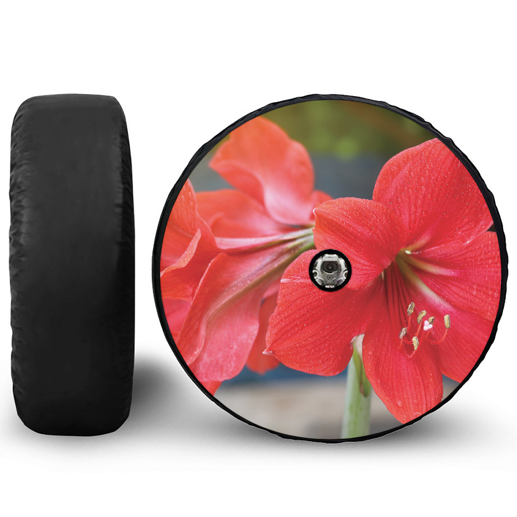Blooming Amaryllis Print Tire Cover With Camera Hole
