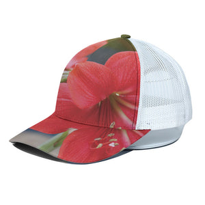 Blooming Amaryllis Print White Mesh Trucker Cap